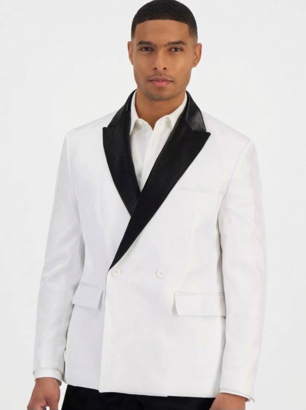 ☔️🩵NWT INC White & Black Finn Slim Fit Double Breasted Blazer Jacket Men's XSma